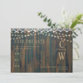 Rustic Wood Lace Lights Wedding Save The Date (Staand voorkant)