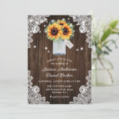 Rustic Wood Lace Mason Jar Sunflower Wedding Kaart (Staand voorkant)