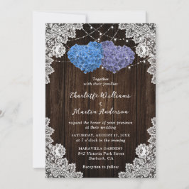 Rustic Wood Lace Paars en Blue Floral Wedding Kaart