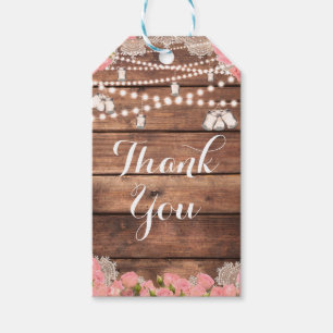 Rustic Wood Lace Pink Roses Elegant Bridal Favor Cadeaulabel