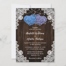 Rustic Wood Lace Purple and Blue Floral Wedding Kaart