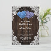 Rustic Wood Lace Purple and Blue Floral Wedding Kaart (Staand voorkant)