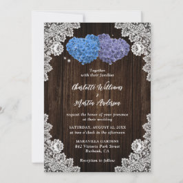 Rustic Wood Lace Purple and Blue Floral Wedding Kaart