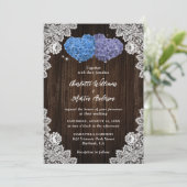 Rustic Wood Lace Purple and Blue Floral Wedding Kaart (Staand voorkant)