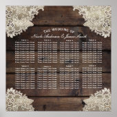 Rustic Wood & Lace Romantic Wedding Table Seating Poster (Voorkant)