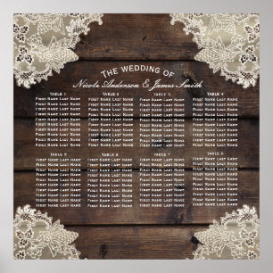 Rustic Wood & Lace Romantic Wedding Table Seating Poster