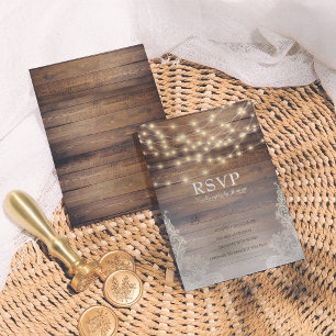 Rustic Wood & Lace RSVP met Song Option Kaartje