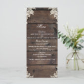 Rustic Wood & Lace Schuur Romantische Trouwmenu Menu (Staand voorkant)