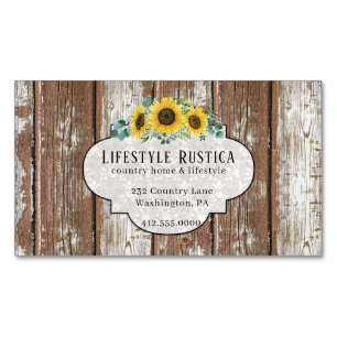 Rustic Wood Lace Shabby Grunge Sunflower Magnet Magnetisch Visitekaartje
