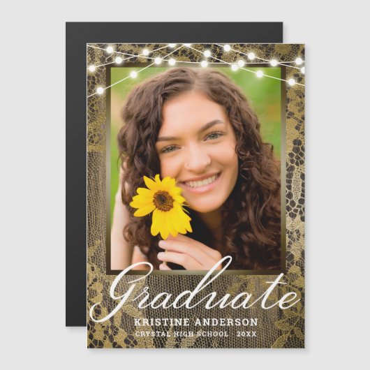 Rustic Wood Lace String Lights Afstuderen (Voorkant / Achterkant)