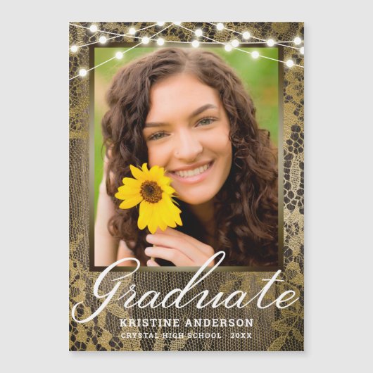 Rustic Wood Lace String Lights Afstuderen (Voorkant)