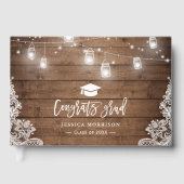 Rustic Wood Lace String Lights Afstuderen Afstuder Gastenboek (Voorkant)