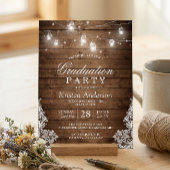 Rustic Wood Lace String Lights Graduparty Kaart