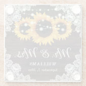 Rustic Wood Lace String Lights Sunflower Wedding Glazen Onderzetter (Achterkant)