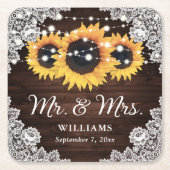 Rustic Wood Lace String Lights Sunflower Wedding Kartonnen Onderzetters (Voorkant)