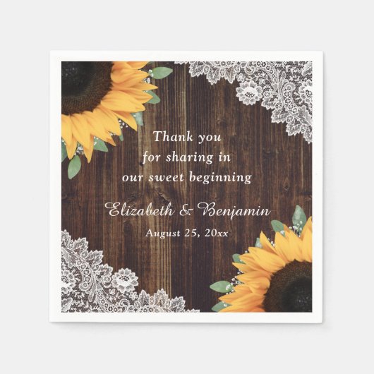Rustic Wood Lace String Lights Sunflower Wedding Servet (Voorkant)