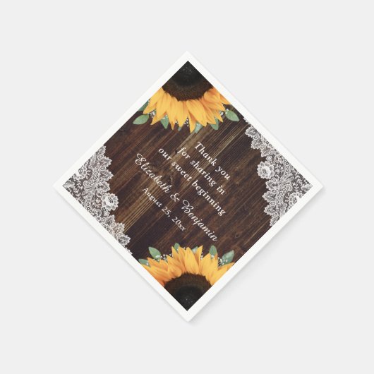 Rustic Wood Lace String Lights Sunflower Wedding Servet (Hoek)