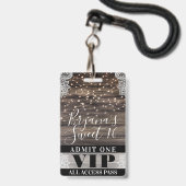 Rustic Wood & Lace String Lights Sweet 16 VIP Pass Badge (Voorkant met koord)