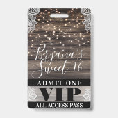 Rustic Wood & Lace String Lights Sweet 16 VIP Pass Badge (Achterkant)