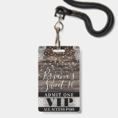 Rustic Wood & Lace String Lights Sweet 16 VIP Pass Badge (Achterkant met koord)