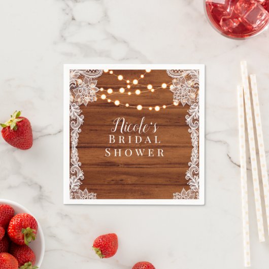 Rustic Wood Lace & String Lights Wedding Bridal Servet (Insitu)