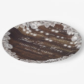 Rustic Wood Lace String Lights Wedding Papieren Bordje (Gekanteld)