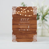 Rustic Wood Lace & String Lights Wedding RSVP Kaartje (Staand voorkant)