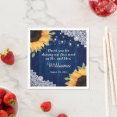 Rustic Wood Lace Sunflower Navy Blue Wedding Servet (Insitu)