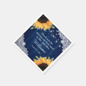 Rustic Wood Lace Sunflower Navy Blue Wedding Servet (Hoek)