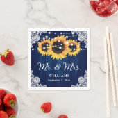 Rustic Wood Lace Sunflower Navy Blue Wedding Servet (Insitu)