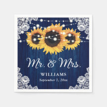 Rustic Wood Lace Sunflower Navy Blue Wedding