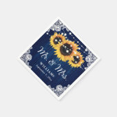 Rustic Wood Lace Sunflower Navy Blue Wedding Servet (Hoek)