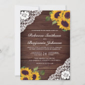 Rustic Wood Lace Sunflower QR Code Weddenschap Kaart (Voorkant)