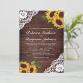 Rustic Wood Lace Sunflower QR Code Weddenschap Kaart (Staand voorkant)