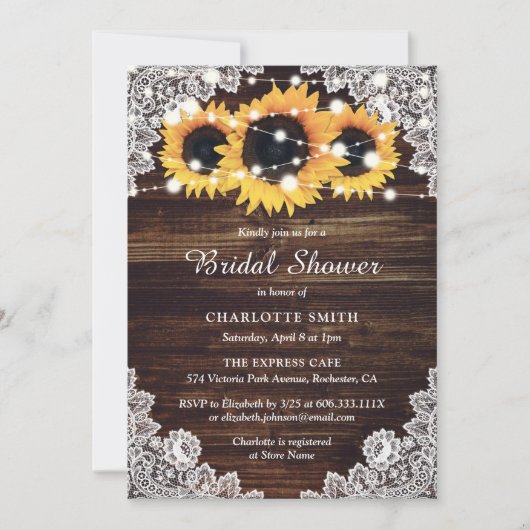 Rustic Wood Lace Sunflower Vrijgezellenfeest Kaart (Voorkant)