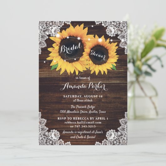 Rustic Wood Lace Sunflower Vrijgezellenfeest Kaart (Staand voorkant)