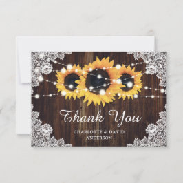 Rustic Wood Lace Sunflower Wedding Bedankkaart