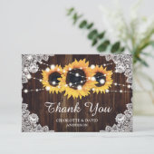 Rustic Wood Lace Sunflower Wedding Bedankkaart (Staand voorkant)