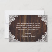 Rustic Wood Lace Sunflower Wedding Bedankkaart (Achterkant)