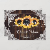 Rustic Wood Lace Sunflower Wedding Bedankkaart (Voorkant / Achterkant)