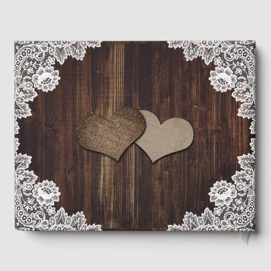 Rustic Wood Lace Sunflower Wedding Gastenboek (Achterkant)