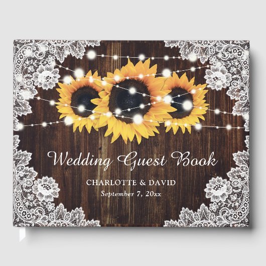Rustic Wood Lace Sunflower Wedding Gastenboek (Voorkant)