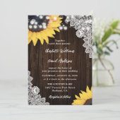 Rustic Wood Lace Sunflower Wedding Invitting Kaart (Staand voorkant)