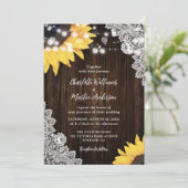 Rustic Wood Lace Sunflower Wedding Kaart (Staand voorkant)
