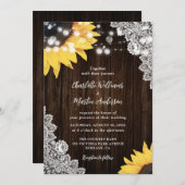 Rustic Wood Lace Sunflower Wedding Kaart (Voorkant / Achterkant)