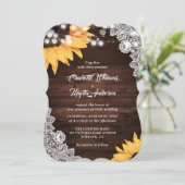 Rustic Wood Lace Sunflower Wedding Kaart (Staand voorkant)