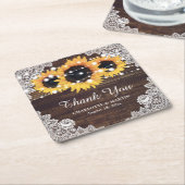 Rustic Wood Lace Sunflower Wedding Onderzetters (Schuin)