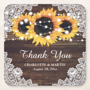 Rustic Wood Lace Sunflower Wedding Onderzetters