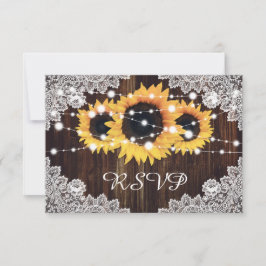 Rustic Wood Lace Sunflower Wedding RSVP Kaartje