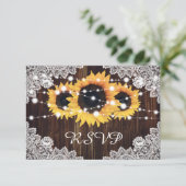 Rustic Wood Lace Sunflower Wedding RSVP Kaartje (Staand voorkant)